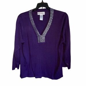 Cathy Daniels Purple Embellished Sweater. Size Large